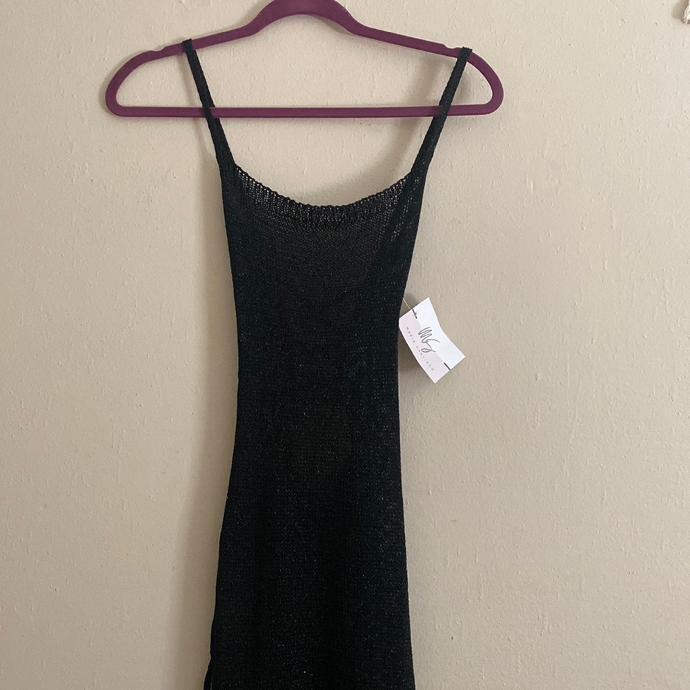 Crochet Style Long Black Dress (one size fits all) With Criss-Cross Back Detail